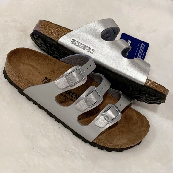 Birkenstock Shoes - Birkenstock Florida Birko-Flor silver narrow fit